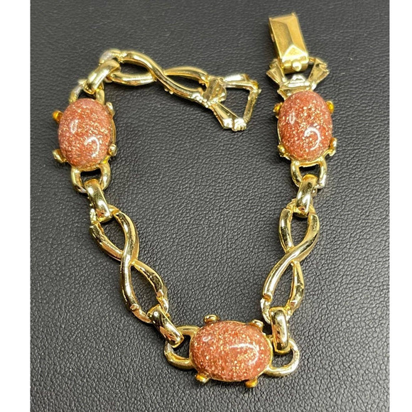 VINTAGE BRACELET Sandstone Gemstone Size 7" COSTUME JEWELRY Sand Stone U13 - Picture 1 of 5